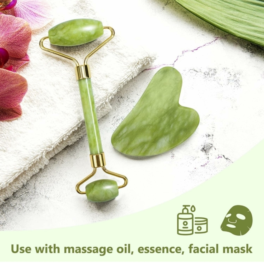 Gua Sha Facial Tool & Jade Roller Set for Skin Care